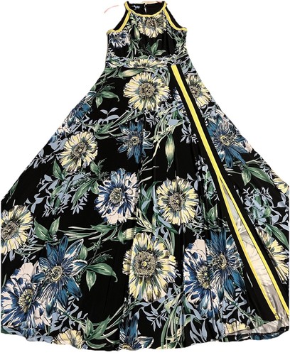 INC Dress Women's Medium Maxi Crew Neck Black Floral Sleeveless Fairycore Cruise