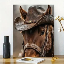 Rustic Cowboy Hat Framed Canvas Stretched Ready to Hang 50x40 Home decor Gift