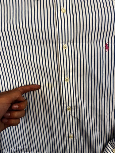 Ralph Lauren Shirt Mens XL White Blue Stripe Classic Fit Long Sleeve Button Down - Picture 4 of 8