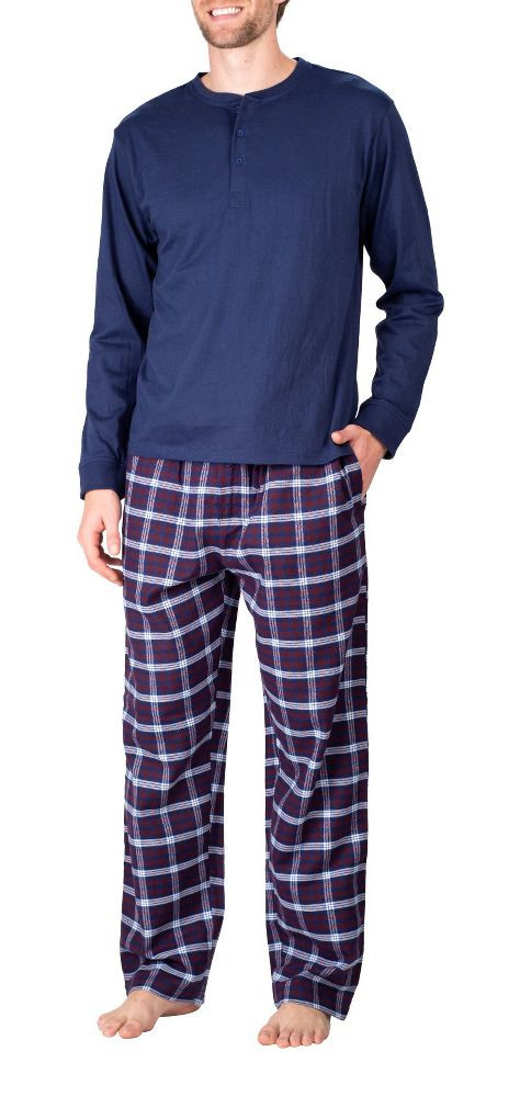 Мужской фланелевый пижамный комплект SLEEPHERO с длинным рукавом Sailor Navy и американской клеткой