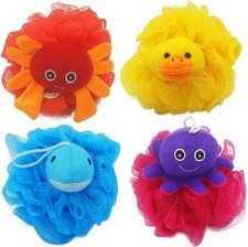 Kids Bath Scrubber Pack, Animal Design Exfoliating Body Sponge, Toddler Shower
