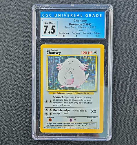 Nintendo Chansey Base Set 1999 Unlimited Holo 3/102 CGC 7.5 120HP