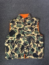 Vintage Reversible Camo  Orange Duck Hunting Vest Mens Medium Full Zip Quilted