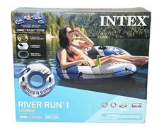 Intex River Run 1 Lounge Innertube Blue Gray White W/ Cup Holder Float NEW