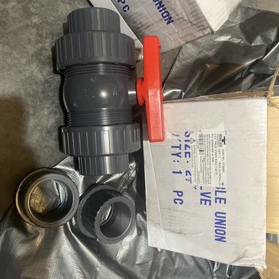 2-1/2  Double Union Ball Valve Colonial Valve New V27050N PVC/EPDM SOC & THD