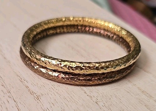 Set Ross Simon 18k Rose & Yellow gold/Sterling silver Bangle puffy bracelets - Picture 4 of 14