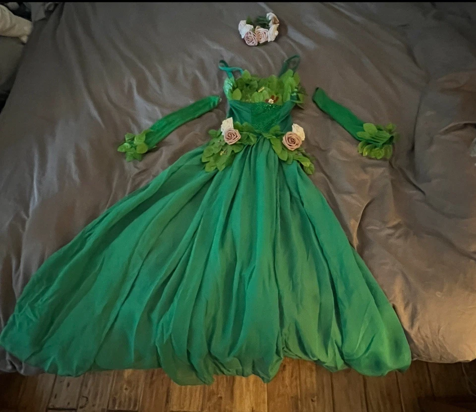 Disfraz de Halloween verde para mujer talla S/M, medieval, hiedra venenosa 4 piezas. Nuevo Foto 3 de 4