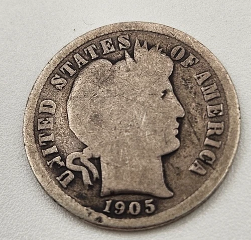 1905 P Barber Dime Mint Key Date Silver 90% one dime coin us 10c Mercury early