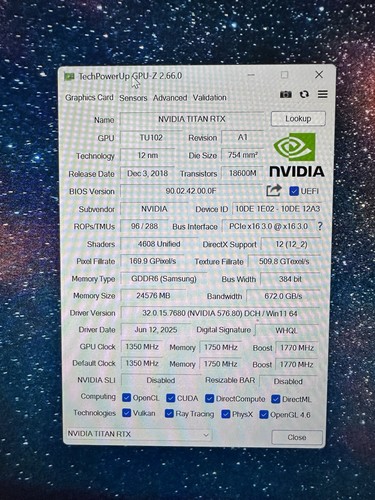 NVIDIA Titan RTX 24GB GDDR6 PCIe Graphics Card GPU - Picture 7 of 12