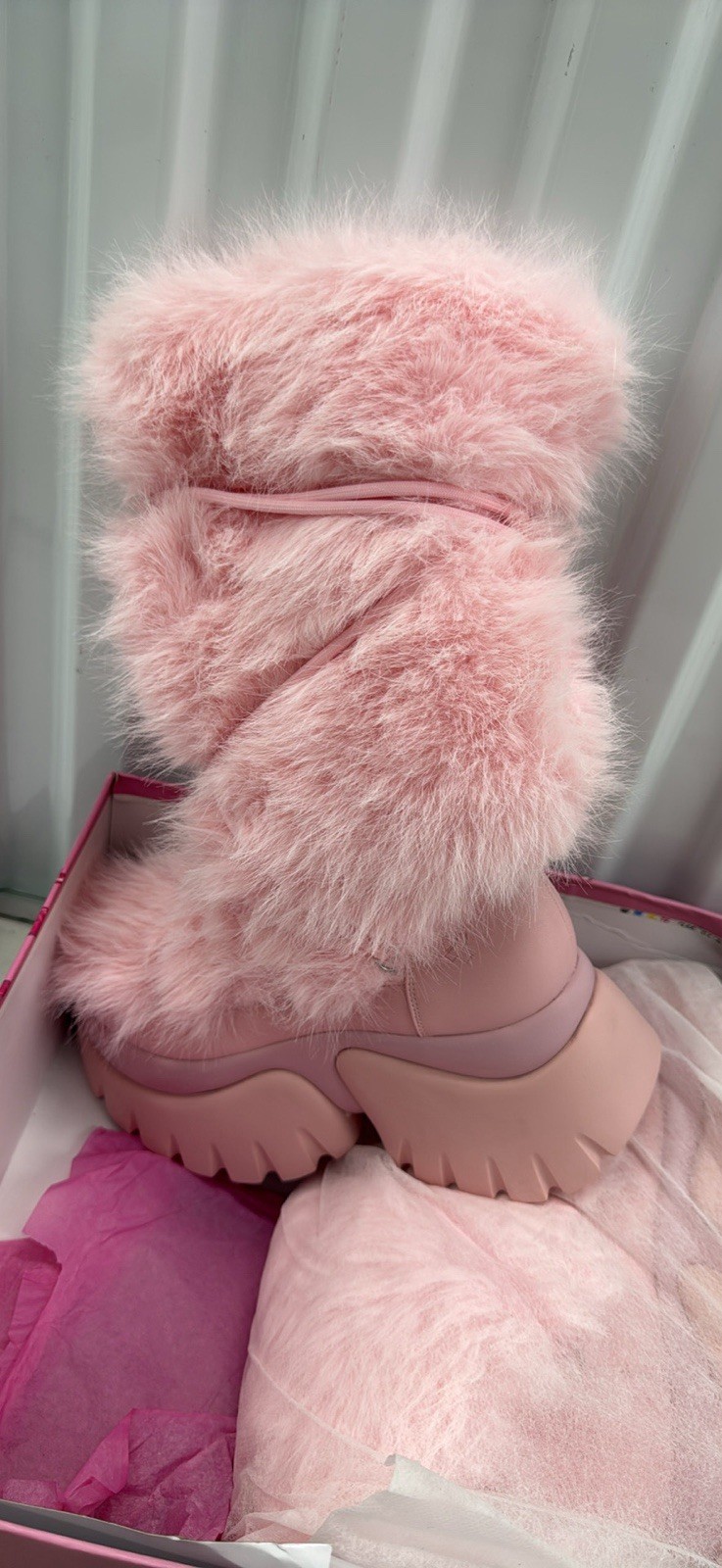 Koi Footwear Kawaii Sasquatch Pink Fluff Faux Fur Platform Lace-Up Boots 9 image 4