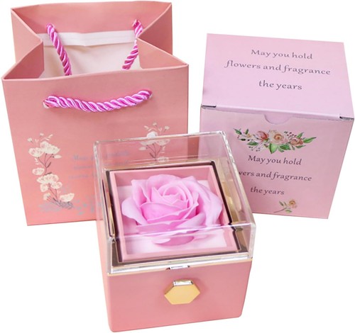 Rose Ring Box Rotates 360° Velvet Jewelry Eternal Wedding pink - Picture 8 of 8