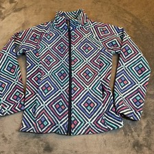 Columbia Fleece Jacket Geometric Diamond Print Full Zip WG6757 Blue Girls Large