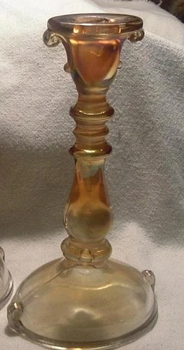 Carnival Glass Imperial Marigold Candlestick 8.5" Tall Oval Base