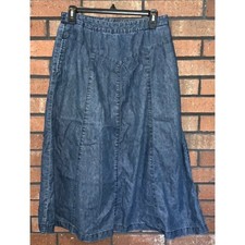Alfred Dunner Blue Denim Midi Skirt A-Line Elastic Waist Pockets Size 8