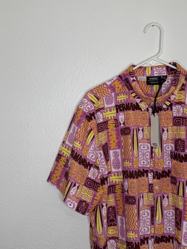 NWT WeSC Oden Tiki AOP All Over Print Hawaiian Shirt Pocket Short Sleeve L New - Picture 3 of 17