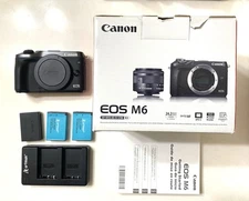 Canon EOS M6 24.2MP Camera Black Body +  3 Batteries, Charger, Box & More…
