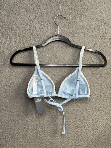 HOLLISTER Triangle Bikini Top Light Blue/White Adj Straps Tie Back Women S NWT - Picture 10 of 13