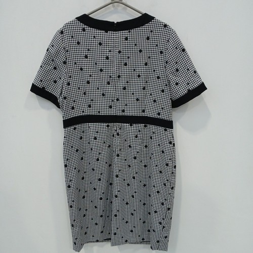 Gina Bacconi Mini Dress UK 20 Black White Houndstooth Polkadot Shortsleeve FLT04 - Picture 2 of 8