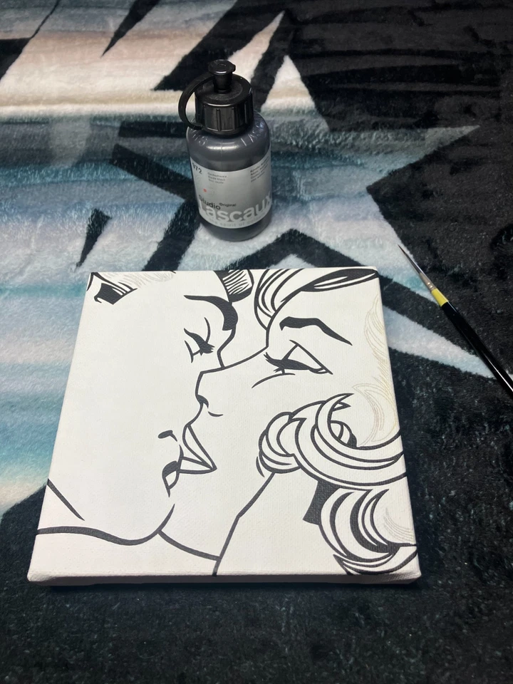 THE KISS original hand painted modern pop art acrylic painting on canvas - Image 4 of 4