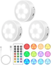 Puck Lights with Remote, 13 RGB Colors LED under Cabinet Lights, Rechargeable Ba