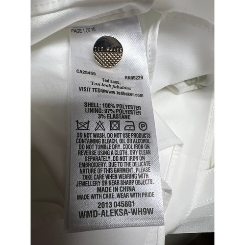 Ted Baker Aleska Fortune Embroidered Bow Dress White Bird Print Lined US Size 4 - Picture 5 of 5