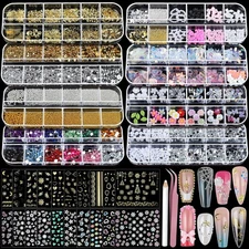 Nail Charms Nail Stickers for Nail Art Kit, 8 Boxes Nail Rhinestones Nail Gems P