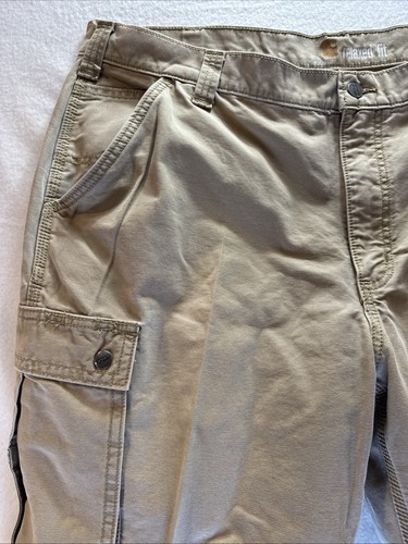 Carhartt Cargo Pants Mens 42x32 Khaki Relaxed Fit Pockets Rugged Canvas Workwear - Picture 4 of 21