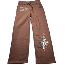Ed Hardy Sweatpants Mens Medium Brown Tattoo Graphic Mick Keith Fleece Pants