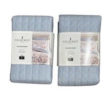 NEW S/2 Fieldcrest Euro Pillow Shams 100 Cotton Dusty Blue Quilted Arrow 26x26