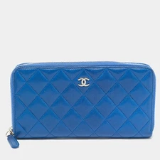 Chanel Blue Quilted Leather CC Zip Around Wallet