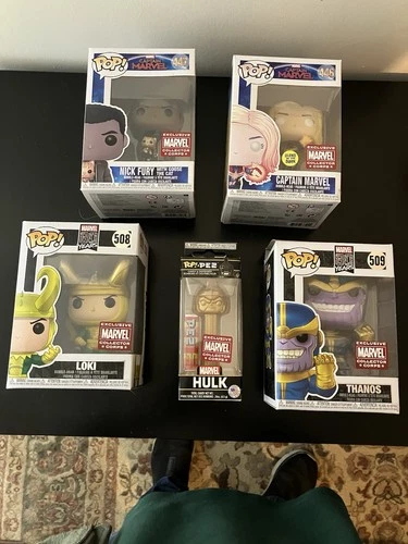 Funko Pop! Marvel Collectors Corps (4) And Hulk Pez Dispenser
