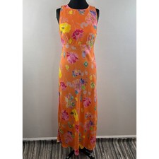 NWT Be Smart Orange Floral Sleeveless Maxi Dress Cut Out Back Vintage USA 9/10
