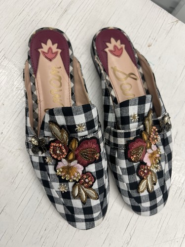 150 $ Sam Edelman schwarz & weiß karierte verzierte PEMBERLY Pantoletten 10 - Bild 2 von 6
