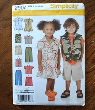 Simplicity Toddler Pants Shorts Dress Shirt Vest Pattern 2907 Size 1/2-1-2-3-4