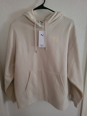 NWT Puma Hoodie Womens Medium Cream Pullover Gold Logo Athletic Sweatshirt