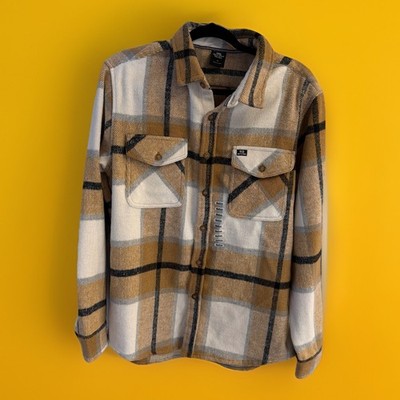 Quiet Storm Men's Fairbank Polar Fleece Tan Check Flannel Shirtjac Size M