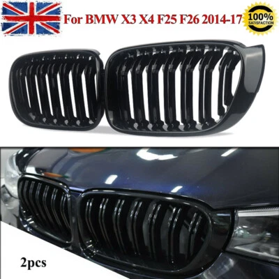For BMW X3 X4 F25 F26 2014-2017 Gloss Black Front Kidney Grille Double Dual Slat - Image 1 of 4