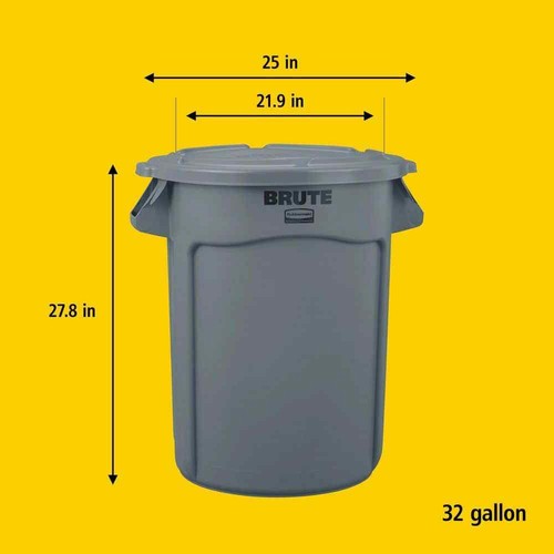 BRUTE 32 Gal. Grey Vented Plastic Outdoor Trash Can with Lid For Restaurants/Off - Picture 7 of 7