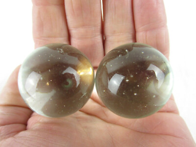 2 BOULDERS 35mm VAPOUR Marbles glass ball Clear Blue White Giant HUGE Swirl