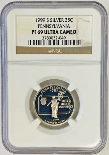 1999-S Pennsylvania Silver Quarter NGC PF69 Ultra Cameo