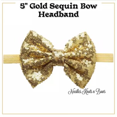 Gold Sequin Bow Kids Headband Amazon.com : 12 Pieces Sequin Bows for Girls 4.7 main image 4