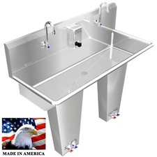 HAND SINK 2 USERS MULTISTATION 42" PEDALVALVE HANDS FREE STAINLESS S MADE IN USA
