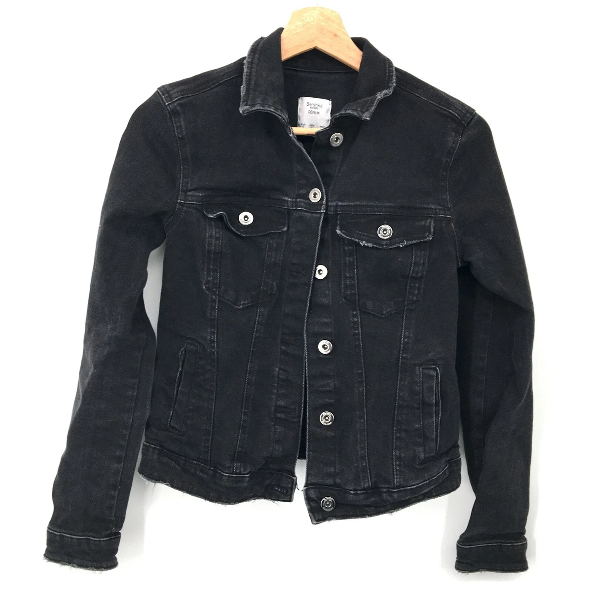 BERSHKA BSKGIRL Denim trucker Button Front Jean Jacket Black classic S women s