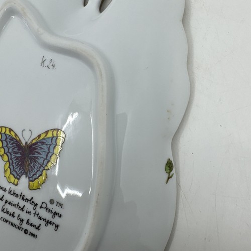 VTG 2003 Anna Weatherley Made Hungary Hand Painted Leaf Tray Butterfly Ladybug - Picture 9 of 11