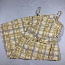 Ann Taylor Factory Dress Womens 6 Plaid Sheath Dress Belt Yellow Brown White NEW