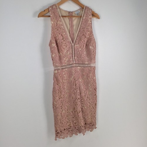 Tobi womens dress size M pencil pink floral lace sleeveless Vneck zip 036998 - Picture 2 of 10