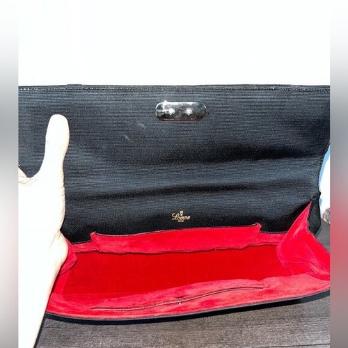 Vintage LOEWE Black Small Evening Bag W/ Embellishment and Red Velvet Interior - Picture 3 of 16