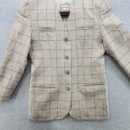 VTG Fausta Bianchi Womens Wool Alpaca Tan Plaid Blazer Jacket ITALY Cashmere - Picture 9 of 16