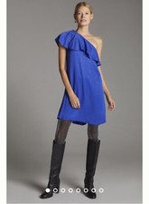 NWT Anthropologie Blue Ruffled One-Shoulder Mini Dress Size 6