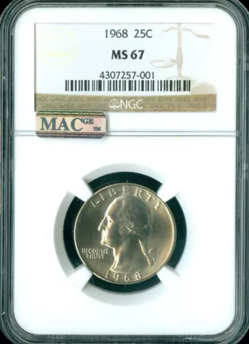 1968 WASHINGTON QUARTER NGC MS67 PQ 2ND FINEST REGISTRY MAC SPOTLESS .